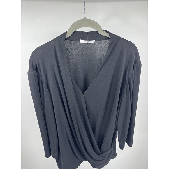 M.M. Lafleur Deneuve Plus Size 1X Wrap Top Blouse +1 Black V Neck - Picture 3 of 9